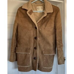 Vintage Deerskin Trading Post Jacket Womens Medium Tan Suede Shearling Lined